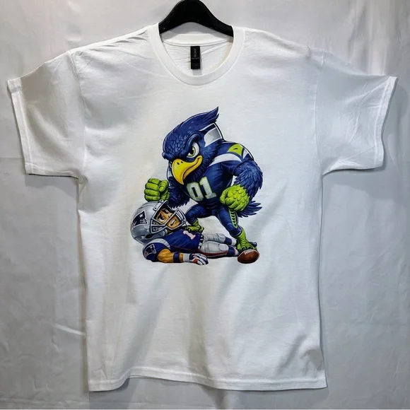 Women’s or Men’s New England vs Seattle Superbowl T-Shirt - Blue and Orange - Picture 1 of 4